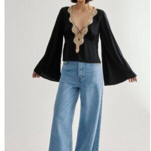 NEVER WORN! Satin Cutwork Lace Blouse w/ Floaty Sleeves  Romantic & Feminine Top